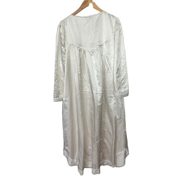 Vintage Christian Dior Nightgown Maxi Length Lace Trim Button Front Floral Cream - Picture 3 of 8